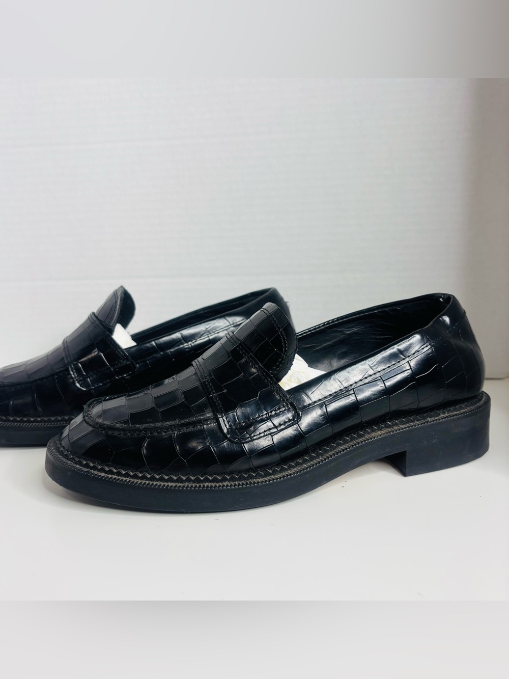 & Other Stories Black Croc-Embossed Leather Penny Loafers